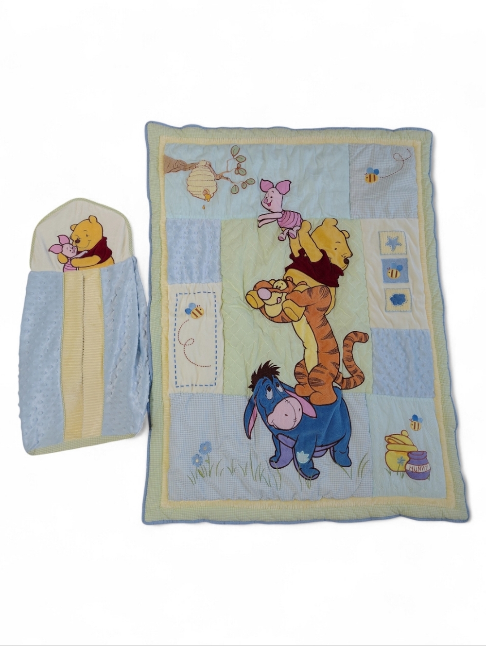 Disney Winnie the Pooh Crib Comforter Set w/ Stacker Blue Green Baby Nursery